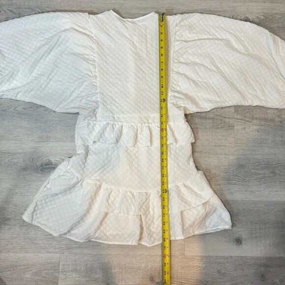 Ruffled White Mini Dress with Puffy Sleeves Size S - Summer Wedding Shower - Picture 11 of 16
